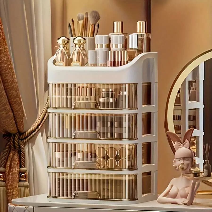 3-Shelf-5-Shelf Cosmetic Organizer, Dressing Table Cosmetic Organizer With Drawers - Spacious Storage Space For Skincare