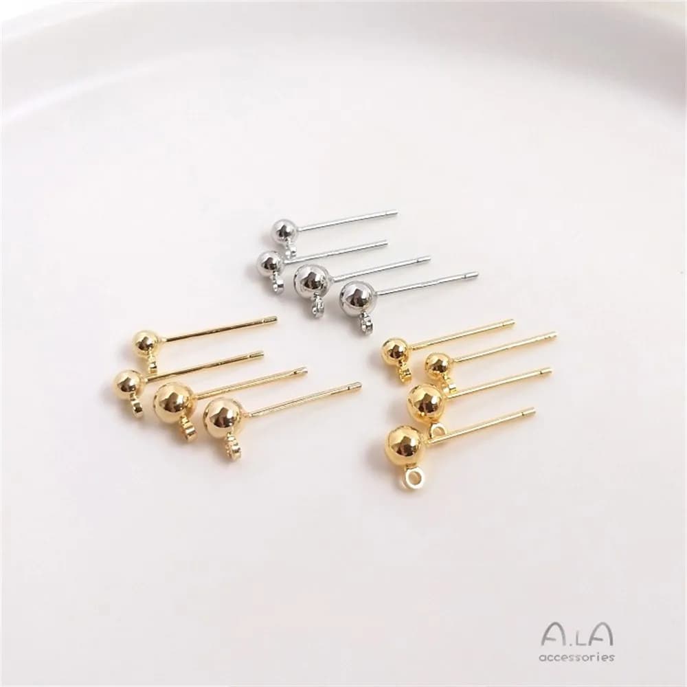 S925 Sterling silver plated 18 k14k light gold with hanging rings, bean earrings, ball needles, DIY ear accessories E033