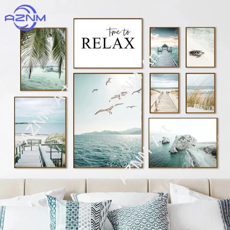 Piante tropicali, cocco marino, gabbiani, spiagge di sabbia, natura, tartarughe, soggiorno, decorazioni per la camera da letto, cornici per quadri
