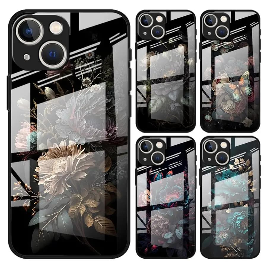 Phone Cover Glass Case for iPhone 17 Pro Max 16 14 XR 8 Air 13 11 15 Plus 12 Flower Peony Print