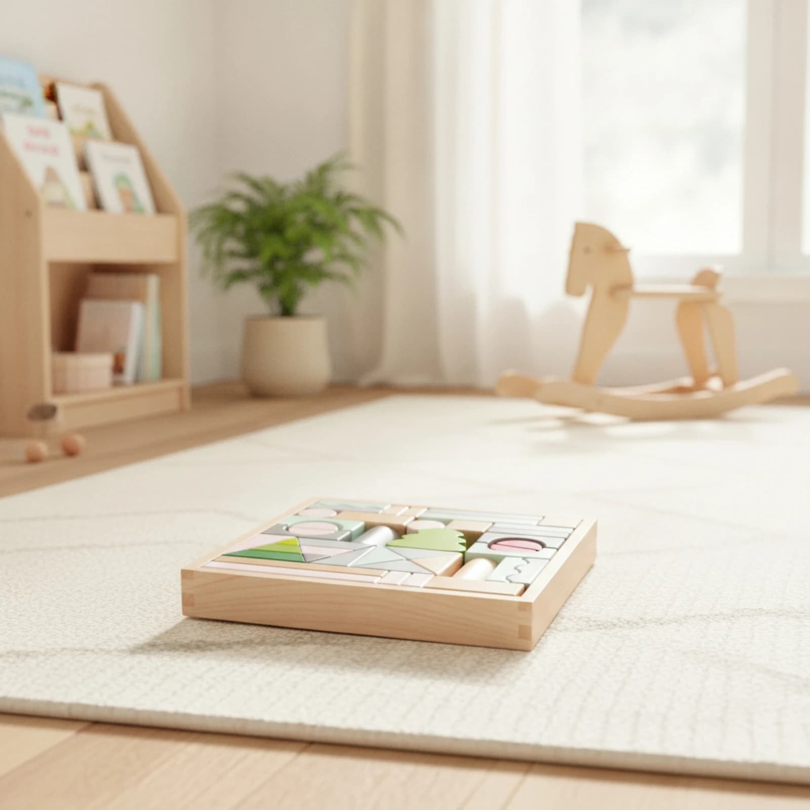 Wooden Blocks with Storage Tray Pastel Building Blocks with Storage Tray Wooden Block Set Natural Finish Wood Block Set