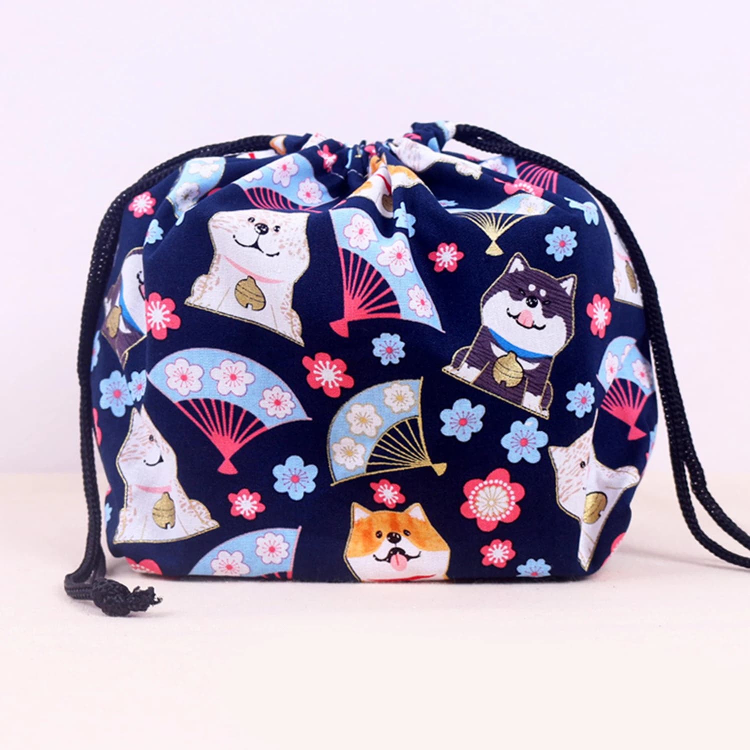 Borsa portaoggetti per scatola da pranzo con coulisse con stampa di gatti giapponesi per picnic da viaggio Borsa tote portatile per scatola da pranzo Bento facile da lavare
