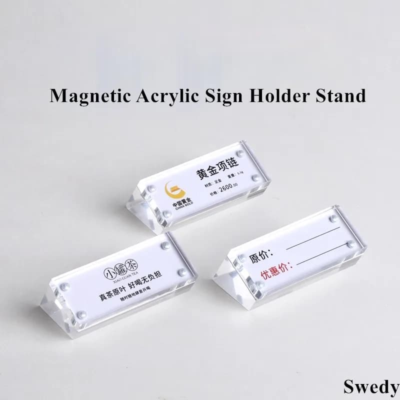 70x40mm Porta cartello magnetico in acrilico Supporto da tavolo Numero di carta Menu Porta foto Stand Etichette porta etichette prezzo