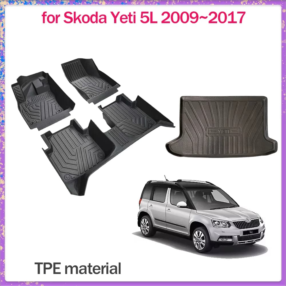 Tappetini Auto per Skoda Yeti 5L 2009~2017 2010 2011 in TPE, Rivestimento Interno Impermeabile per Bagagliaio e Sedili, Accessori Personalizzati