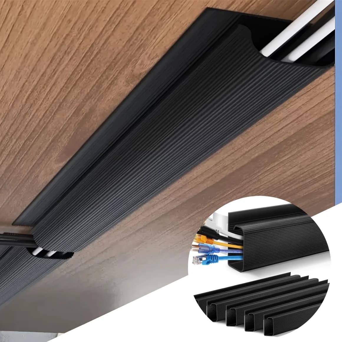 1PC Canalina in PVC per Gestione Cavi Sotto Scrivania, Organizzatore Cavi, Nascondi Cavi, Protezione Cavi, Senza Foratura, Canalina Portacavi