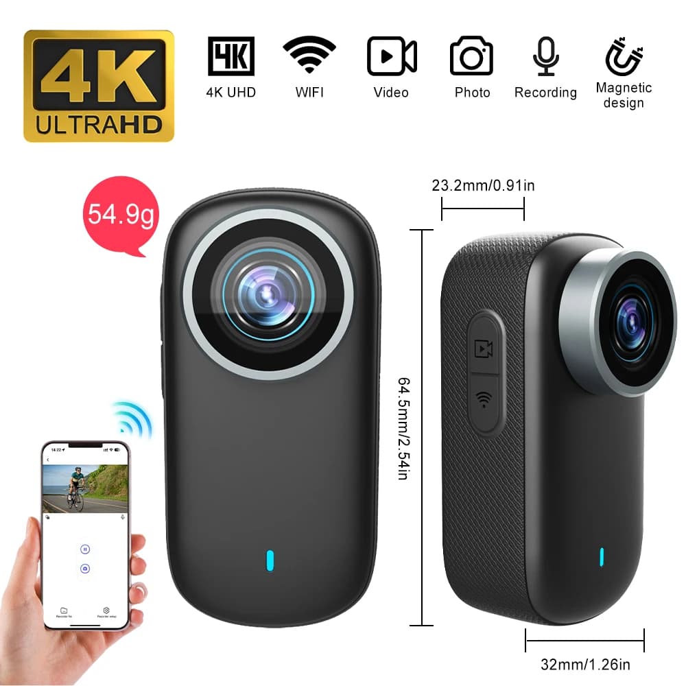 WiFi 4K Bodycam Action Bike Camera Casco integrato Manubrio Moto Strada Sport Cam Batteria Corpo Mini UHD Azione sportiva