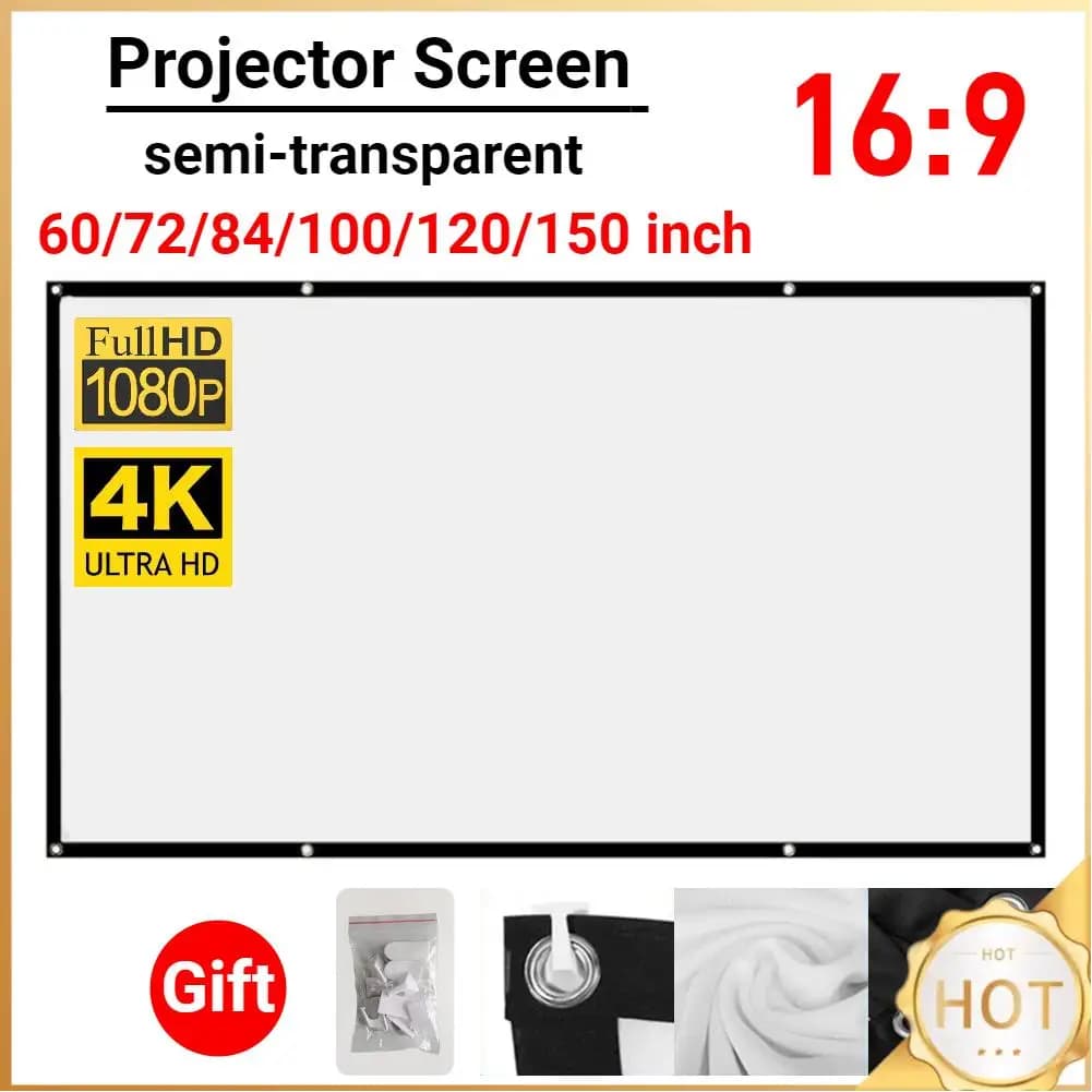 16:9 Semplice Tenda per proiettore 60/72/84/100/120/150 pollici Portatile 1080P 3d 4K HD Proiettore Schermo di visualizzazione del film Home Office