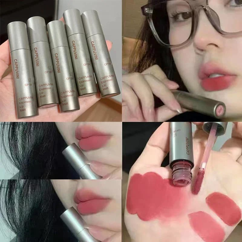 Mini tubo d'argento singolo velluto opaco nebbia lucidalabbra tazza antiaderente impermeabile smalto per labbra a prova di sbavature non sbiadisce rossetto liquido