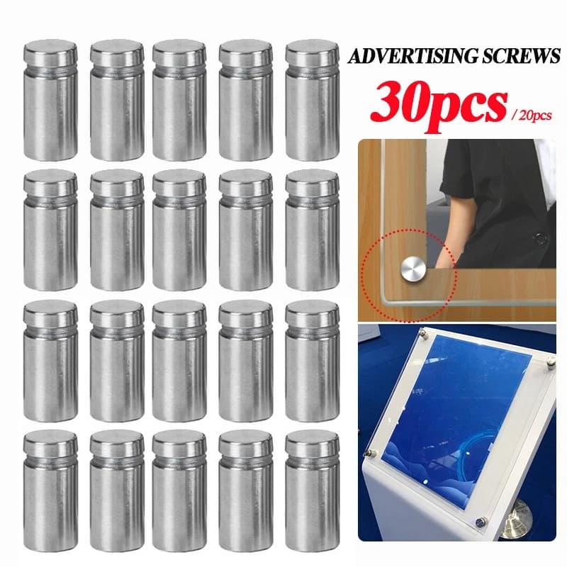 30 pz Chiodi Pubblicitari 12x20/25/25mm Viti In Acciaio Inox per Montaggio A Parete In Vetro/Acrilico Segno Distanziatore Viti di Fissaggio Hardware