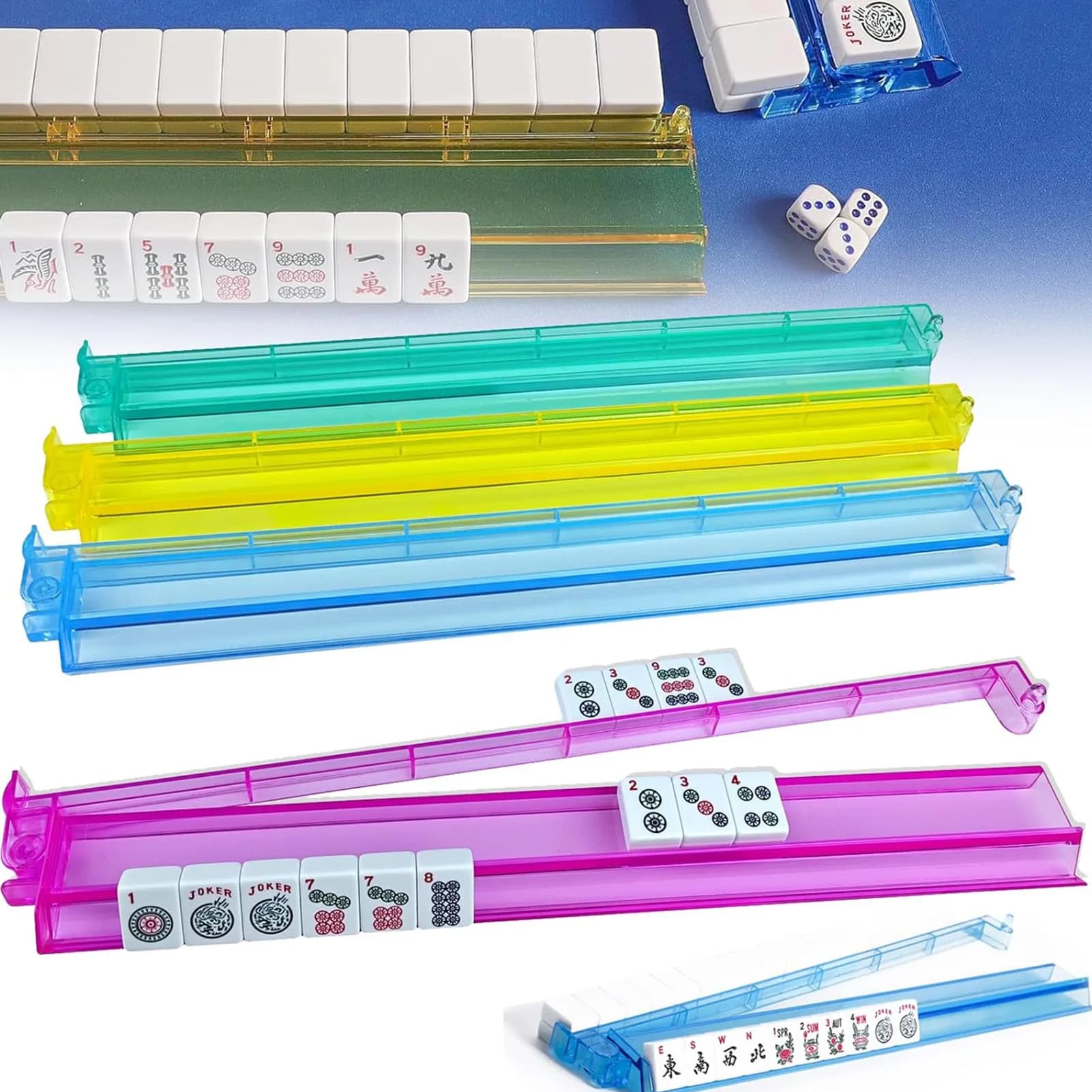 4 pezzi Mahjong Pusher Rack Trasparente Multicolor Mahjong Pusher Rack Acrilico Storage Organizer Accessori per giochi da tavolo Mahjong Forniture