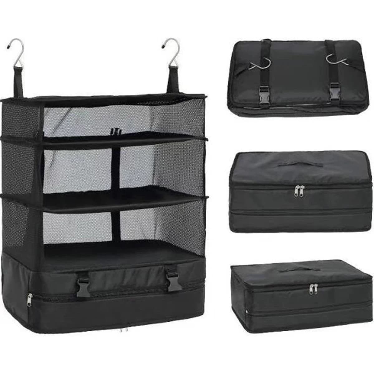 Organizzatore di bagagli da viaggio Scaffali da viaggio portatili Borsa Valigia a 3 ripiani Cubo da imballaggio Pieghevole per armadio sospeso Spazio