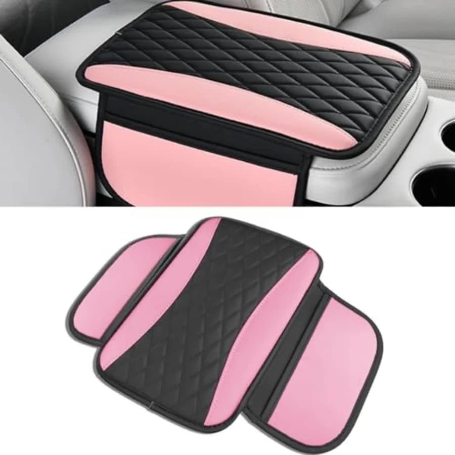 Leather Car Center Console Cover with Side Pockets, Upgraded Arm Rest Cover for Car Seat Organizer, Middle Console Cover Stylis