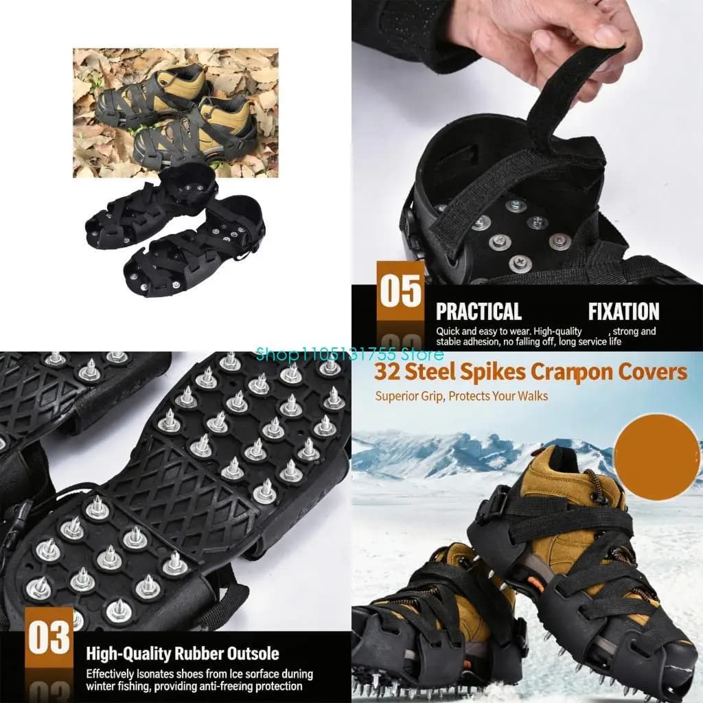 K0EF Ice Fishing Hiking Snow Cleats Crampons For Hiking Boot 32 Spikes Crampons Ice Cleats Traction Snow Grip Enduring