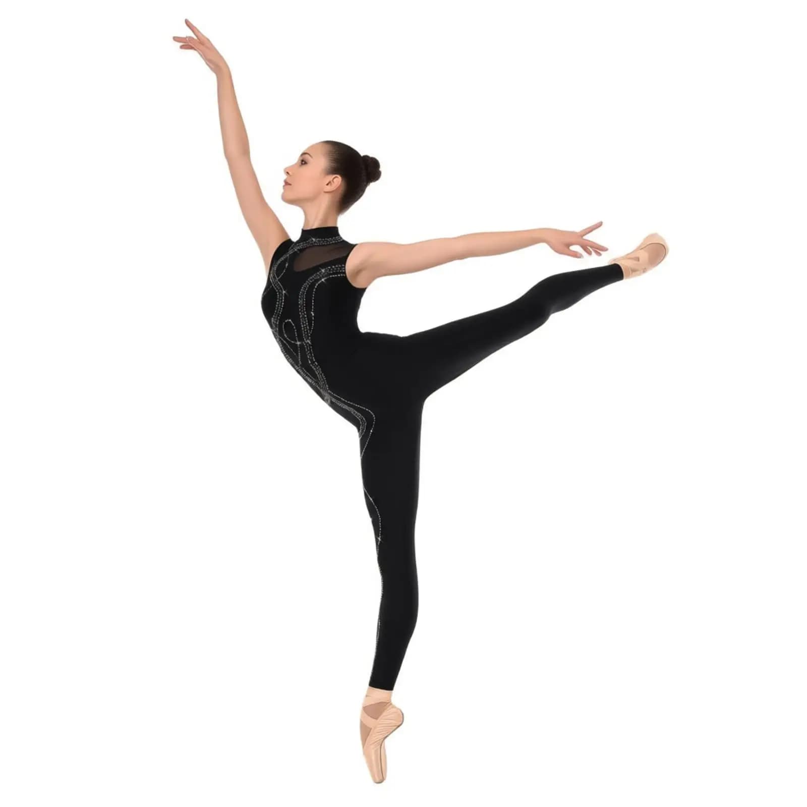 Womens Gymnastics Rompers Bodysuit Rhinestones Sleeveless Back Hollow Out Ballet Ice Skating Jumpsuit Ballet Dance Leotards