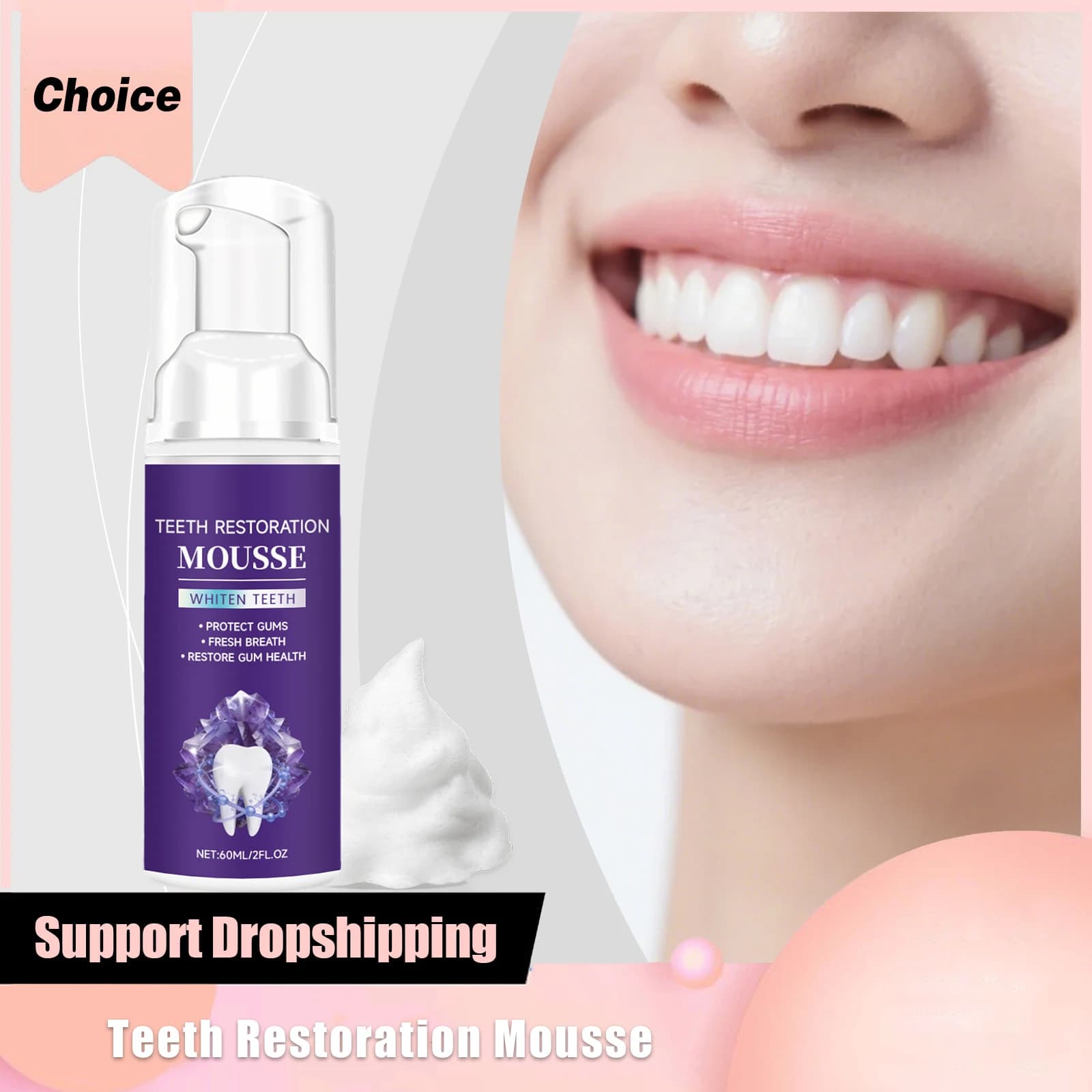 Mousse for Tooth Restoration, Whitening, Removes Macchie, Cleans the Dental Surface, Protects the Genghives, Fresh Food, Care of the Magives, Dentifricio in Fouma