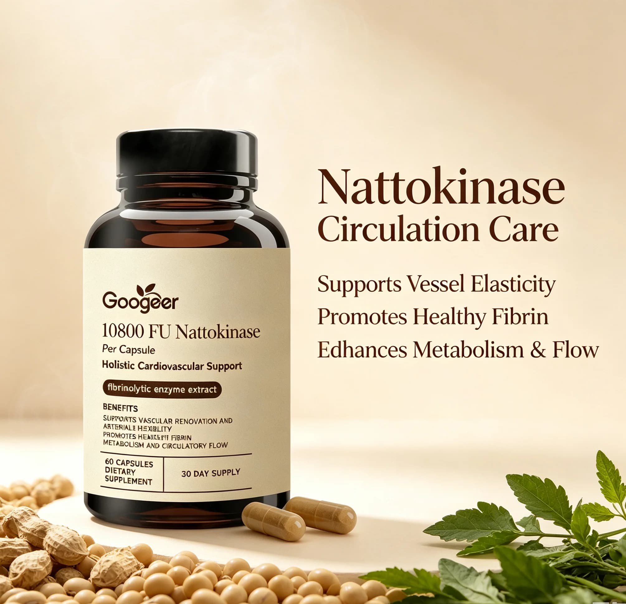Nattokinase Capsule Support Vascular Elasticity, Promote Healthy Fibrin Metabolism & Smooth Blood Circulation Dietary Supplement