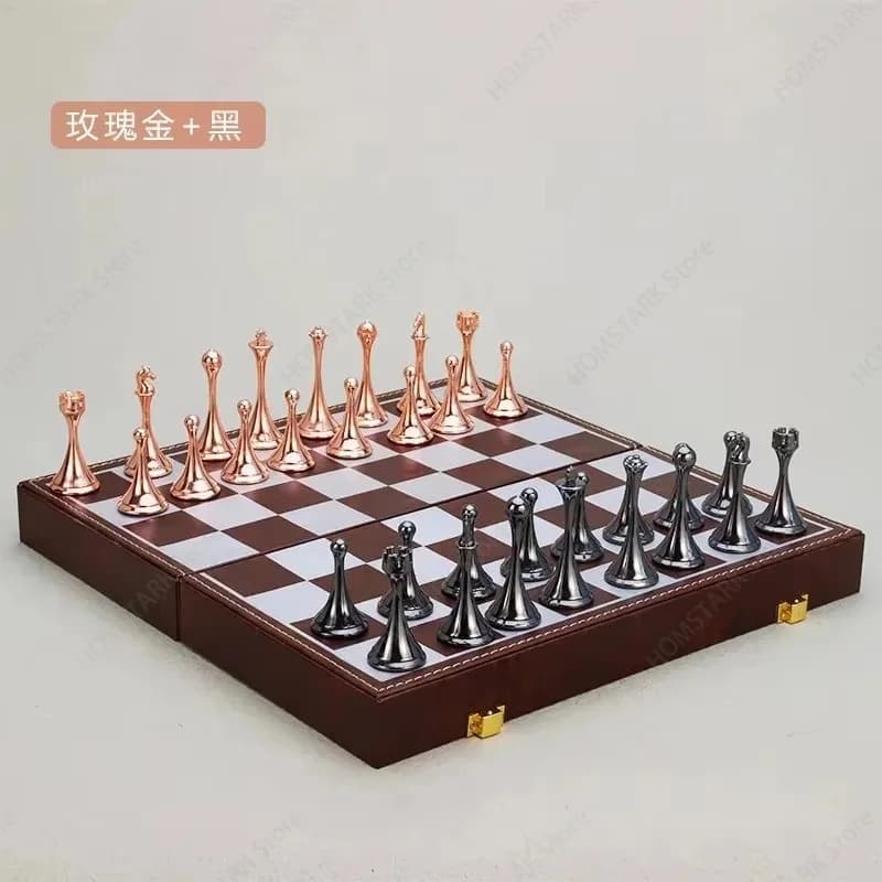 Magnetic Metal Chess Set, Large Foldable Western Chess Board, High-end Chess Pieces for Competition & Home Entertainment