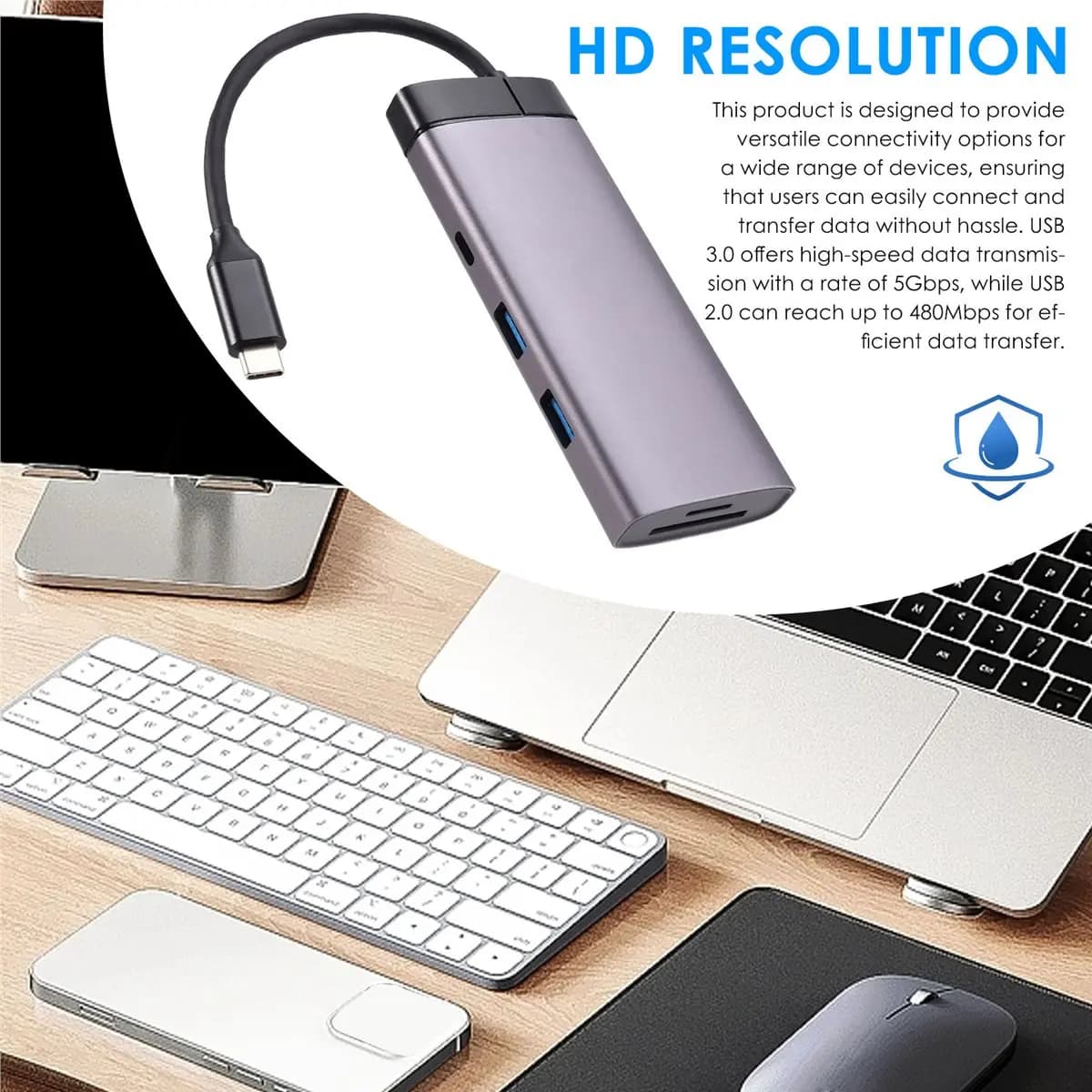 Hub USB C A08I, Adattatore 7 in 1 da Tipo C a HDMI 4K 30HZ, Docking Station per Lenovo Xiaomi Air Macbook Air M1