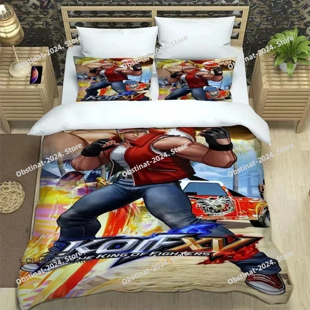 KOF gioco Cartoni animati Set biancheria da letto 3D Set letto stampato Copripiumino Lenzuolo Federa Letto Copripiumino morbido Full Queen King Size