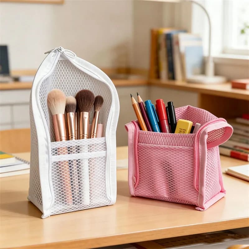 Organizer per Pennelli da Trucco con Ampia Apertura, Impermeabile, in Rete, Borsa Portaoggetti per Cosmetici e Accessori da Toilette per Viaggi e Uso Quotidiano