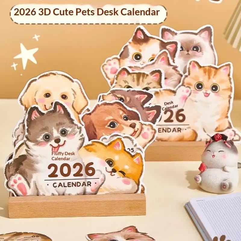 Calendario da Tavolo 2026 Serie Gatti e Cani, Agenda Annuale, Organizer, Blocco Note, Pianificatore Giornaliero per Casa e Scuola