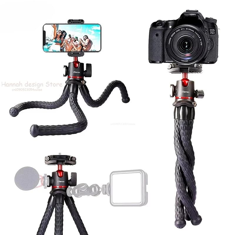 Treppiede flessibile Octopus per fotocamera del telefono DSLR Treppiede design 2in1 con supporto per telefono Scarpa fredda laterale Vite da 1/4 ''