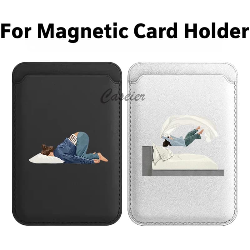 Magnetic Leather Wallet with Motive Girl on the Bed for iPhone 17 16 13 Pro Max, for Samsung Galaxy S25 S24 Ultra, Card Holder, Phone Accessories