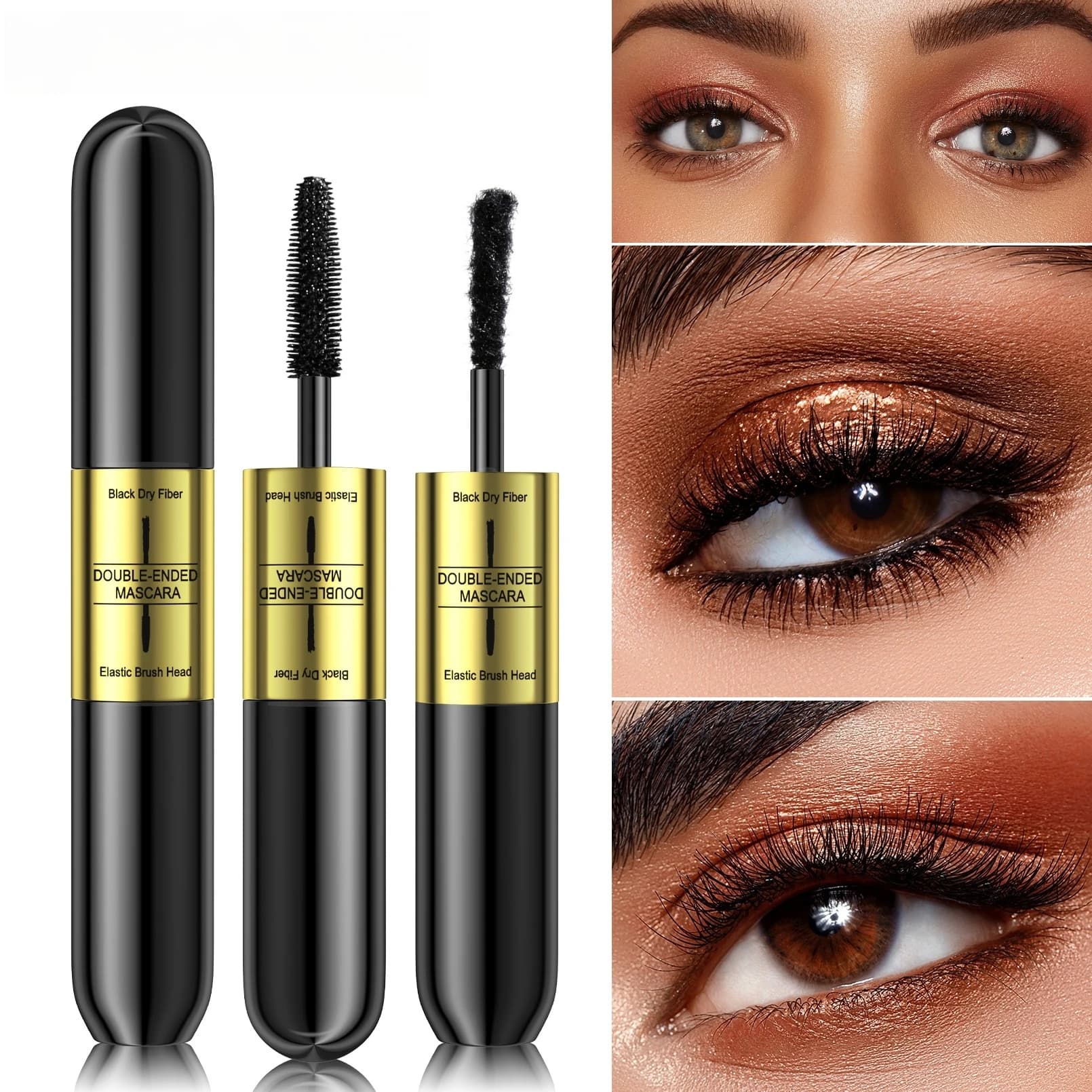 Mascara in fibra a doppia punta, mascara nero, allungante, volumizzante, snellente, ispessente, waterproof, a prova di sbavature, facile da rimuovere, ciglia naturalmente incurvate, trucco occhi