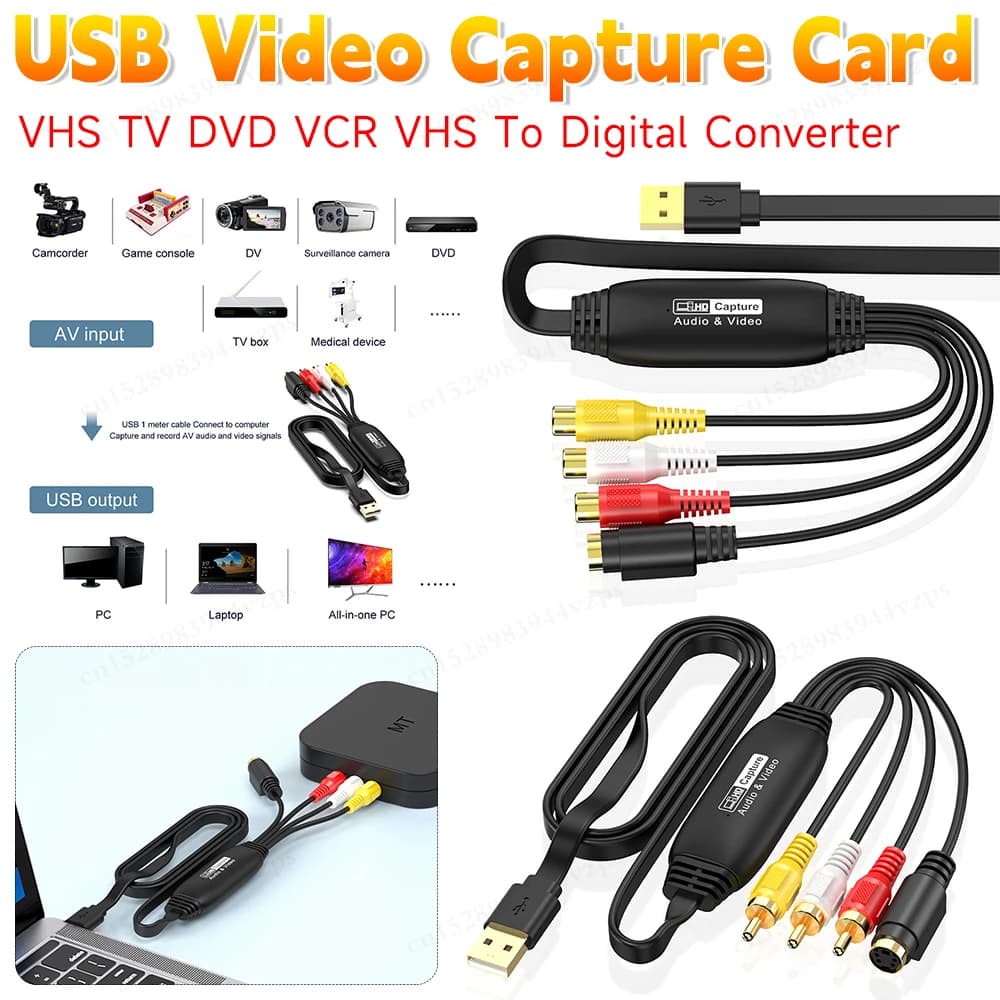 Scheda di acquisizione video USB USB 2.0 Capturatore di registrazione audio Easy Cap VHS VCR Mini DV Hi8 Convertitore da DVD a digitale RCA/S-video a video