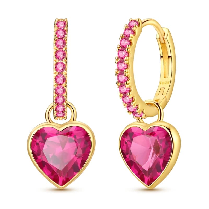 Orecchini da donna in argento sterling 925, orecchini a forma di cuore rosso rosa, adatti per l'uso quotidiano, regalo di gioielli per compleanno, matrimonio