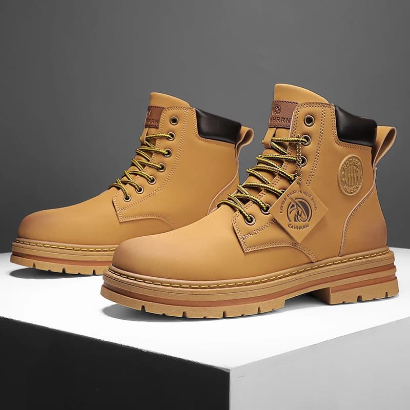 Men High Top Boots Fashion Casual Leather Boot Lace-Up Ankle Boot Non Slip Hiking Boots for Men Motorcycle Booties Botas Hombre