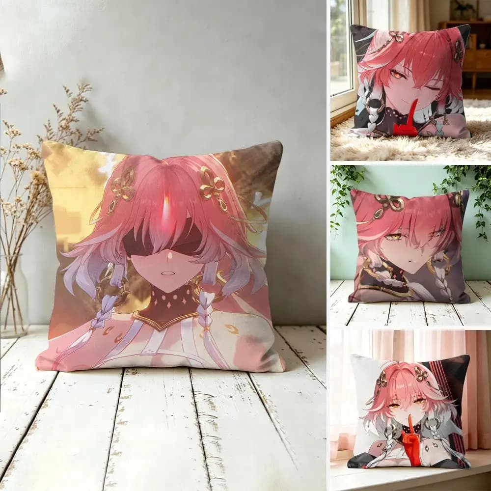 Changli Wuthering Waves Cute Cushion Cover Square Short Plush Pillow Case Living Room Sofa Home Decor Funda 40X40