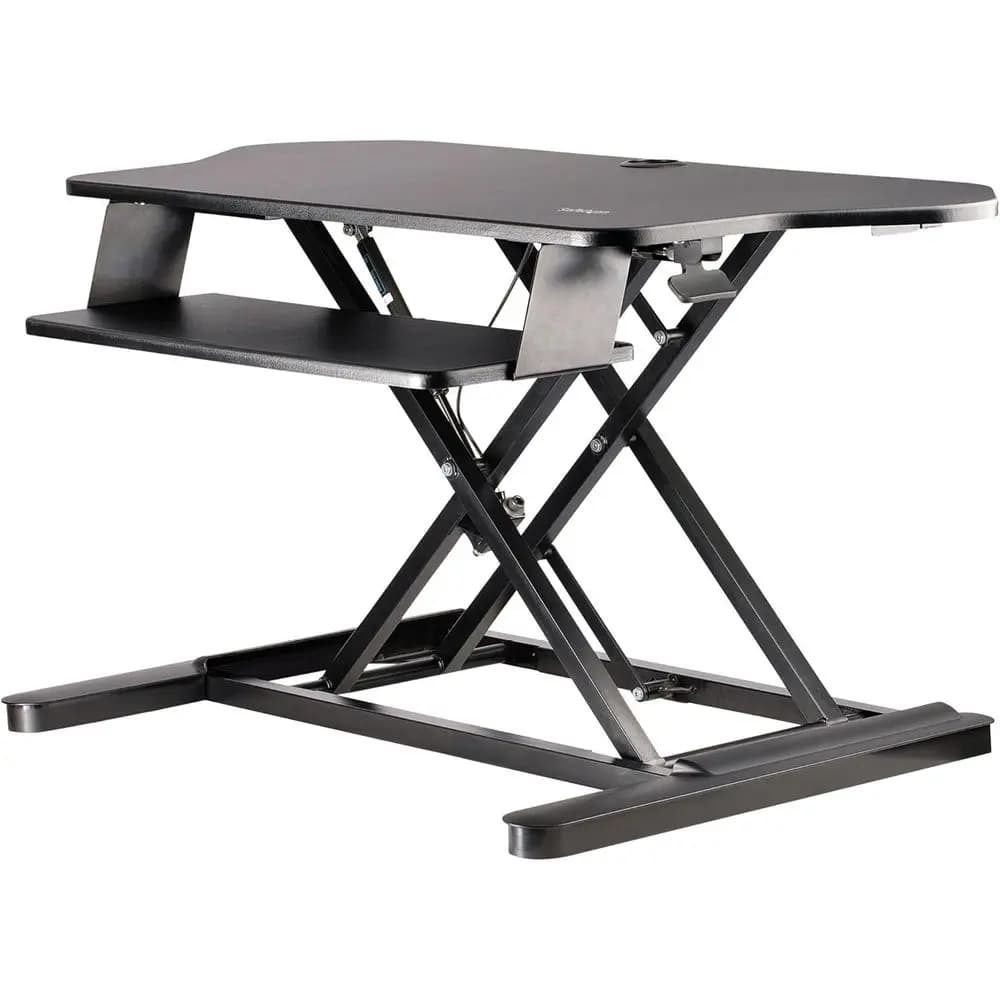 Scrivania Ergonomica Regolabile Sit-Stand con Ampia Superficie e Vassoio per Tastiera per Doppio Monitor