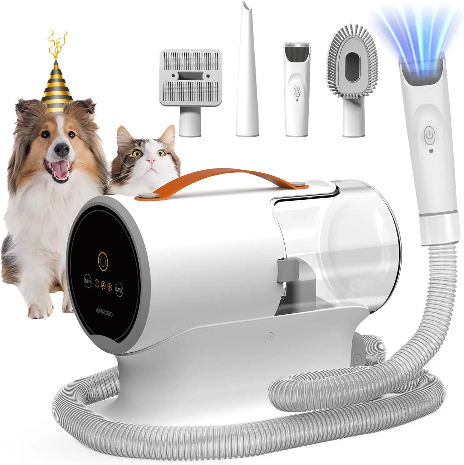 Kit Aspirapolvere per Toelettatura Animali, 12000Pa di Forte Aspirazione per Peli in Eccesso, Funzionamento Silenzioso con Ampio Contenitore per la Polvere