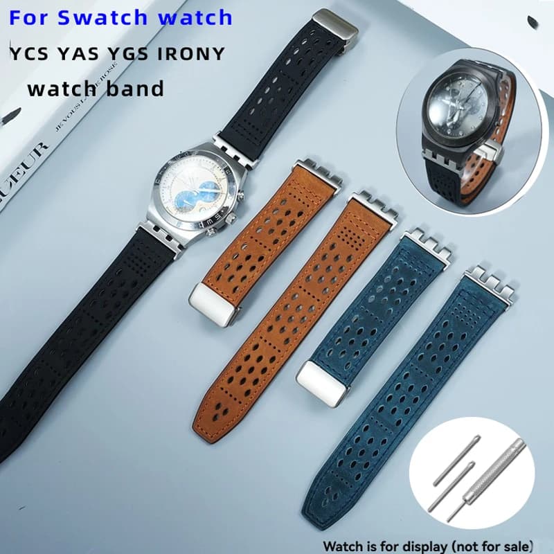 17 19 21mm With metal adaptor modified leather strap for Swatch YCS YAS YGS IRONY men's cow leather strap women's strap