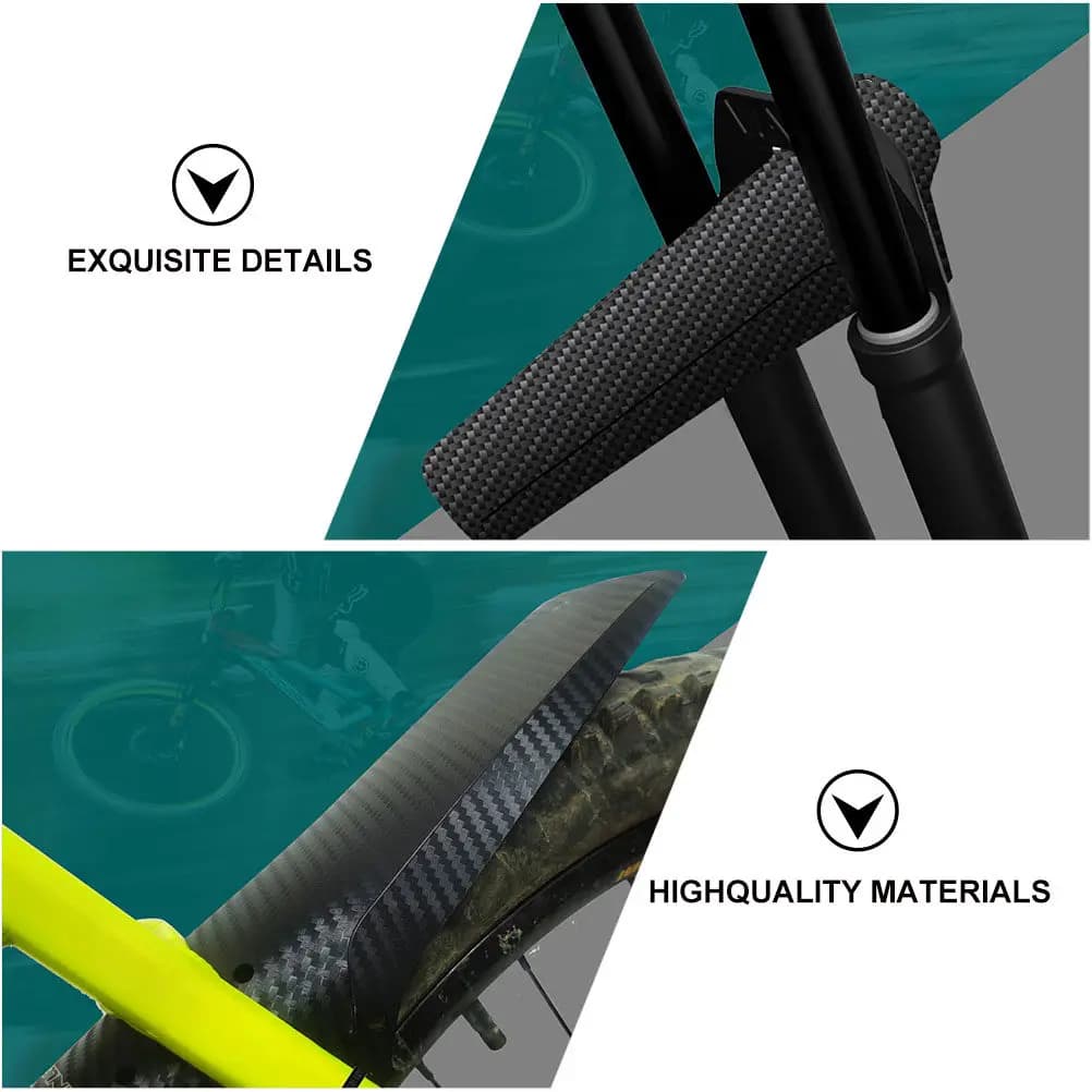 2 Pezzi Parafanghi in Fibra di Carbonio 3K Twill per Biciclette, Anteriore e Posteriore, con Fascette per Cavi, Installazione Rapida, Protezione da Pioggia e Sporco
