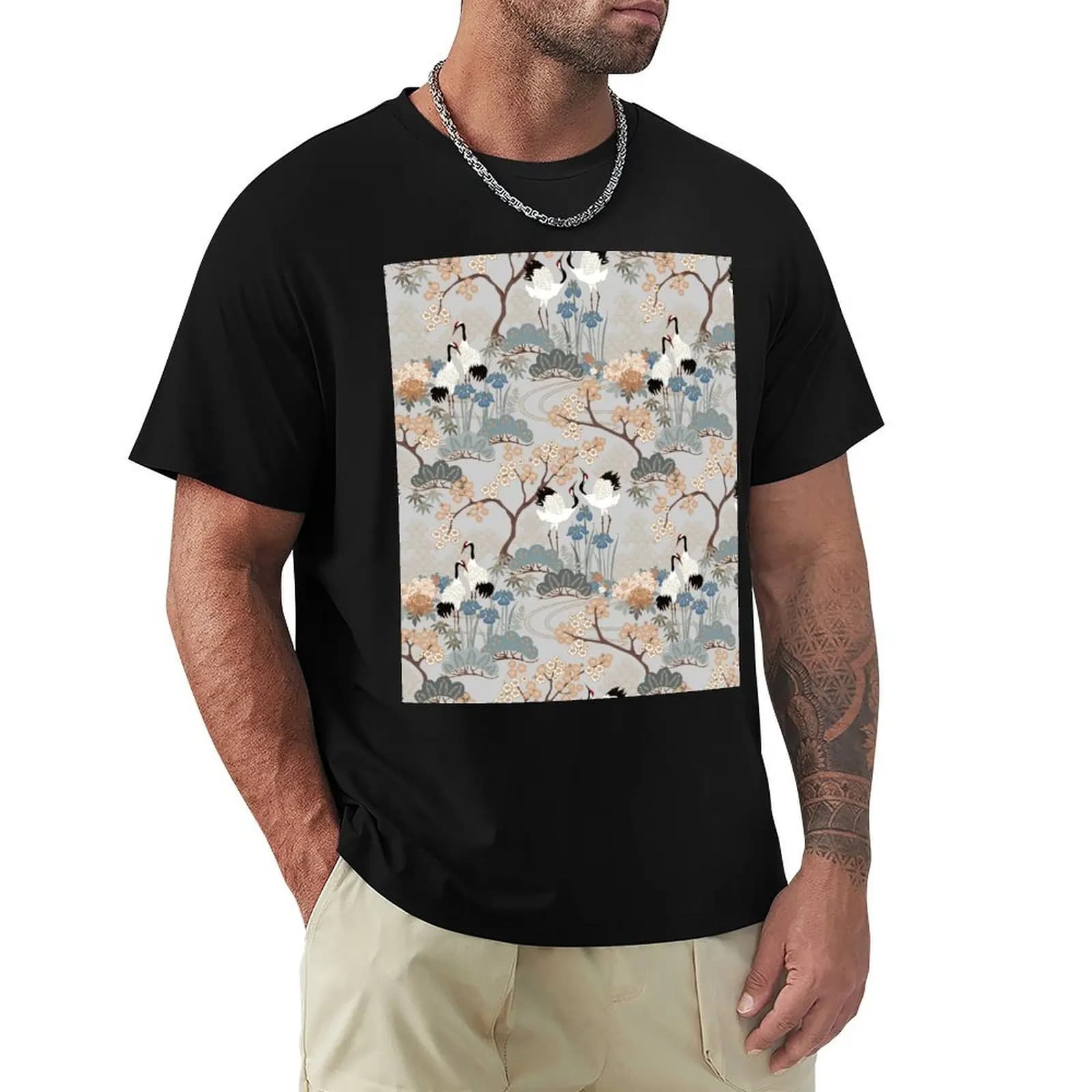 T-shirt grigia con stampa di motivi astratti Japanese Garden