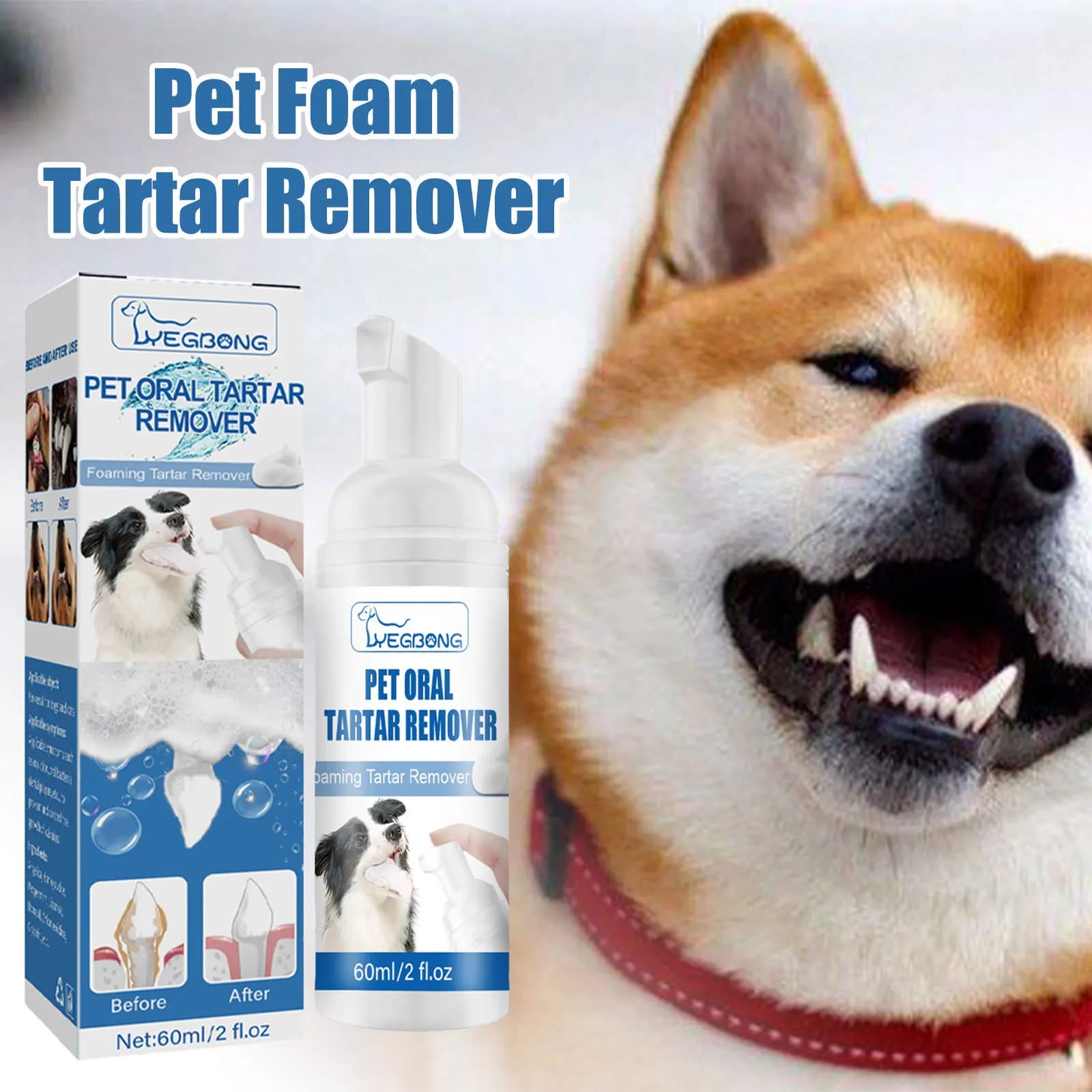 Detergent for Tartarus for Dogs and Cats, Oral Foam for Cleaning Tooths, Remove Calculations and Whitening, Safe and Effective