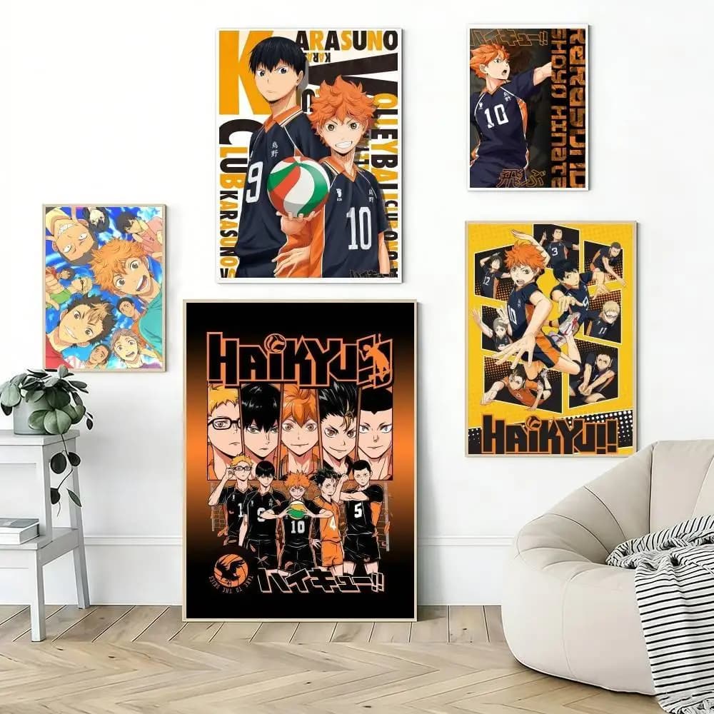 Poster Anime H-Haikyuu Volleyball, decorazione autoadesiva, decorazione per camera da letto, casa, adesivo da parete, stampe, pittura, soggiorno, ufficio