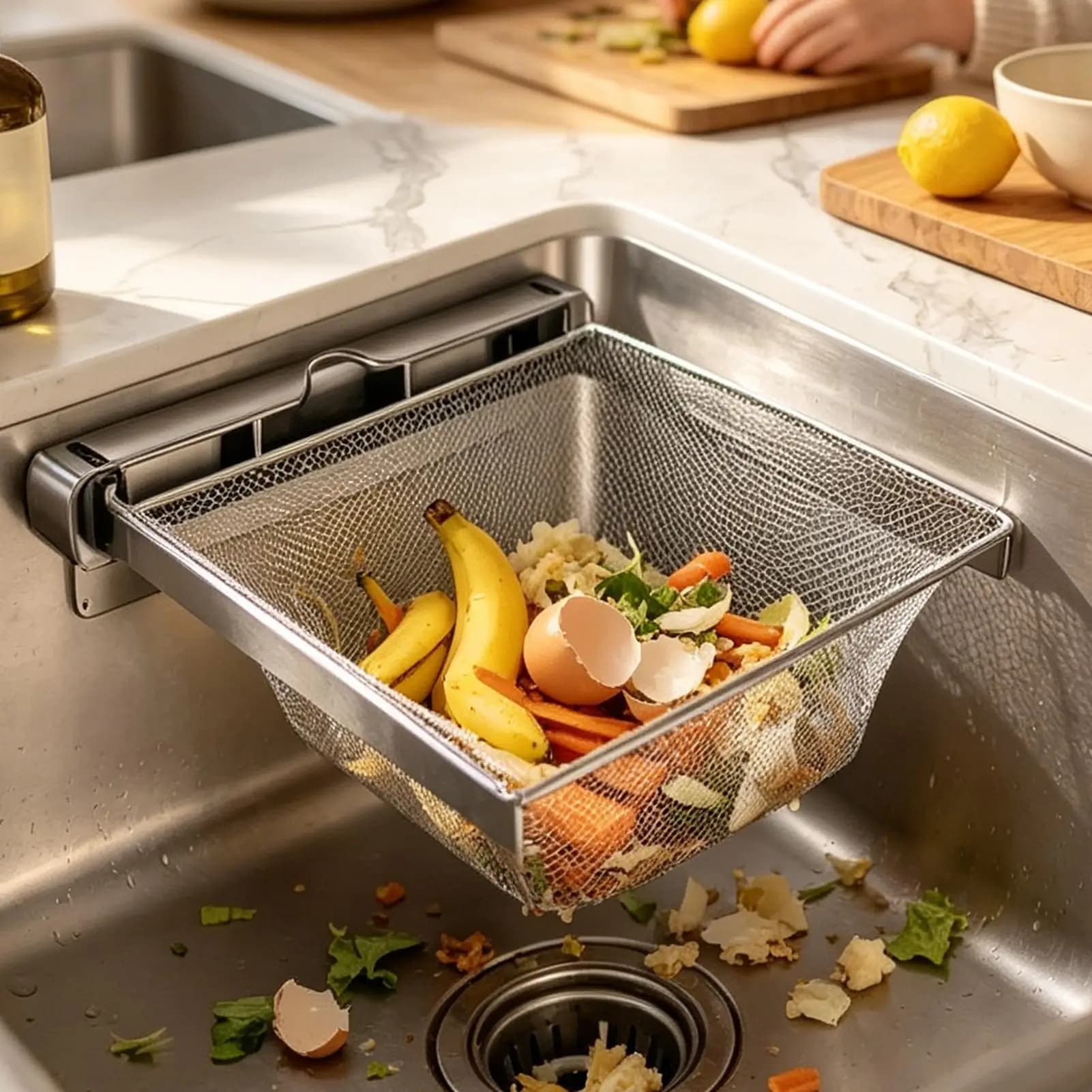 Foldable Kitchen Sink Strainer Set With 50Pcs Filter Mesh Bag Folding Design Food Waste Filter Basket