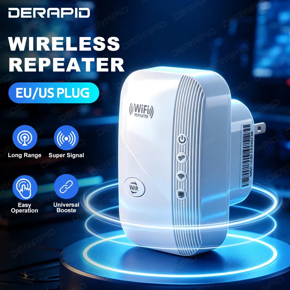 Ripetitore WiFi 300Mbps 2.4GHz, Amplificatore di Segnale a Lungo Raggio, Estensore di Copertura con Penetrazione Pareti, Stabile per Casa e Ufficio, Spina EU/US