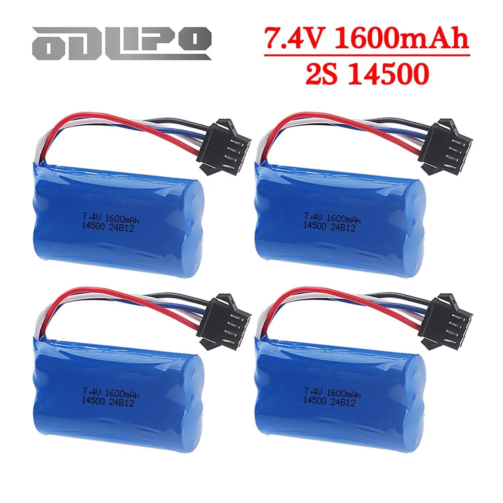 (Spina SM-4P) Batteria agli ioni di litio da 7,4 V 1600 mAh 14500 per giocattoli elettrici Pistola a proiettile d'acqua RC Auto da corsa fuoristrada Barche Parti di elicotteri