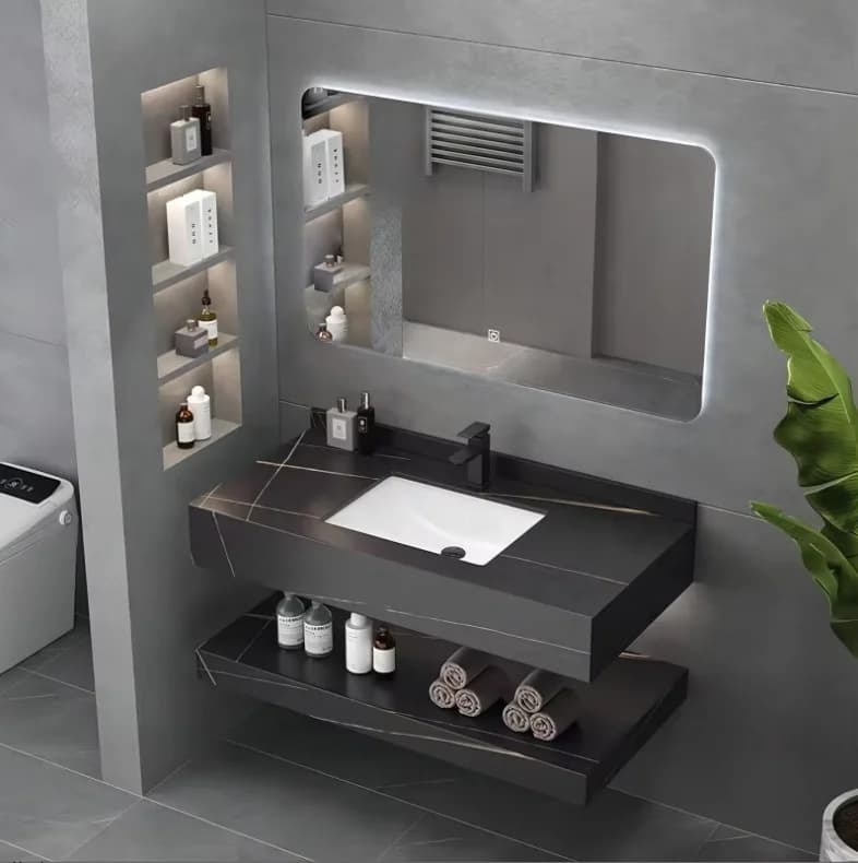 Mobile da Bagno jl-Rock Slate con Specchio LED e Lavabo in Ceramica