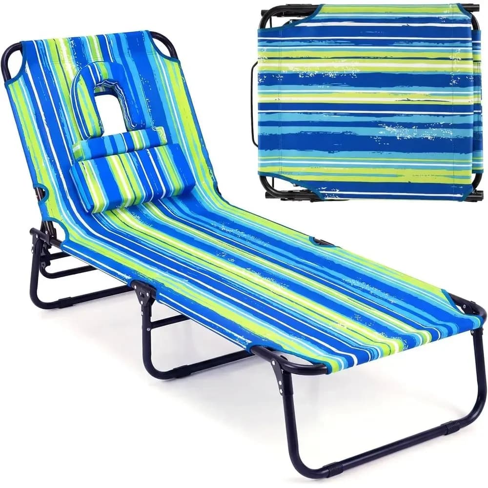 Sun Lounger with Adjustable Recline and Removable Pillows for Outdoor Relaxation