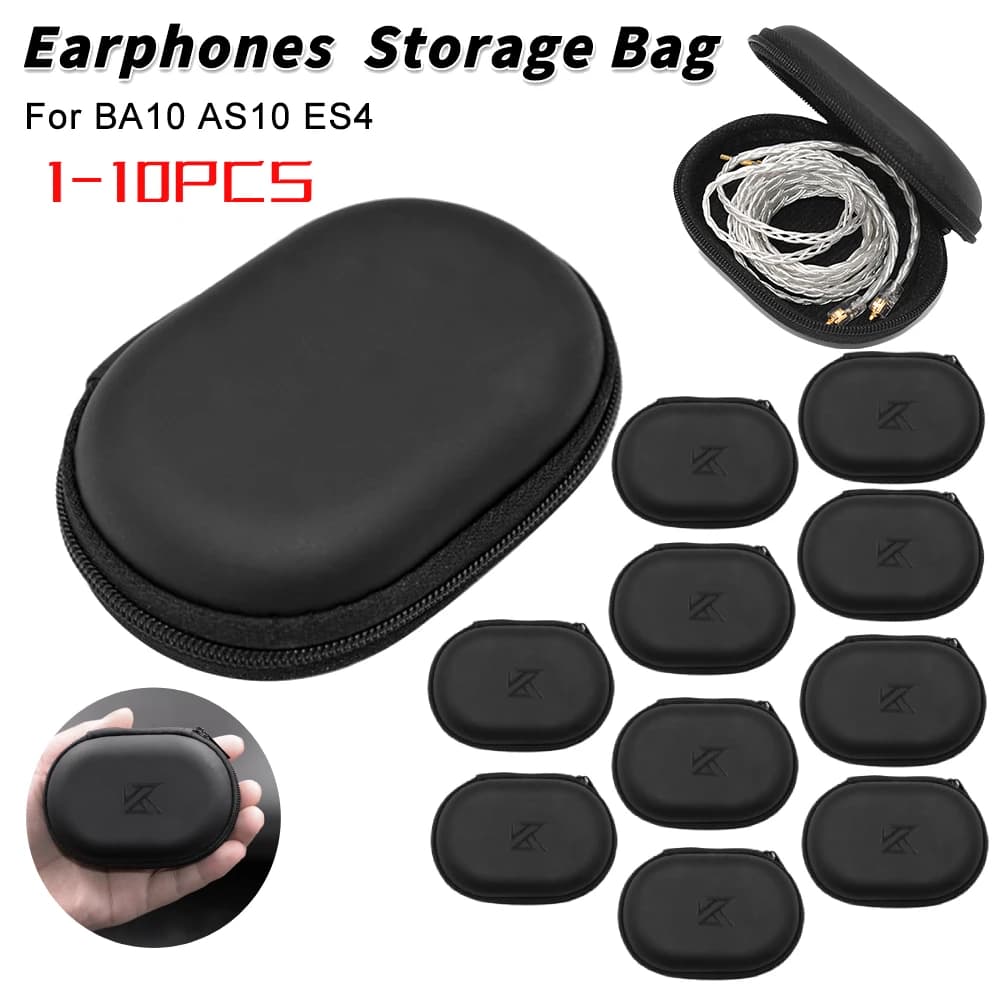 Universal Earphones Case Oval Storage Bag Headphones PU Storage Box Black Portable Hold Storage Box For KZ BA10 AS10 ES4