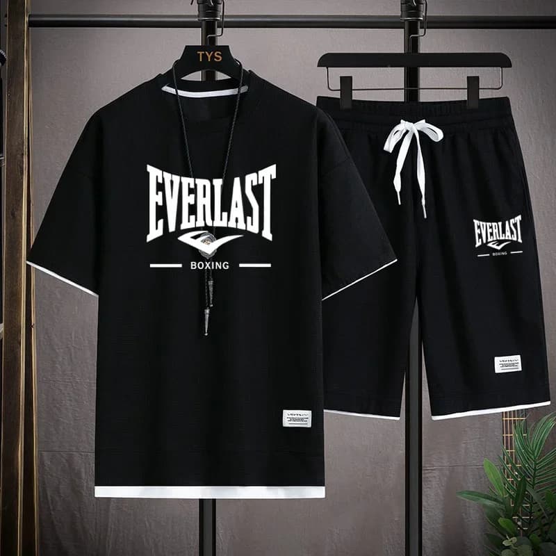 High quality men's summer suit, crew neck t-shirt and shorts with quick drying, 2 pieces, for running and leisure.