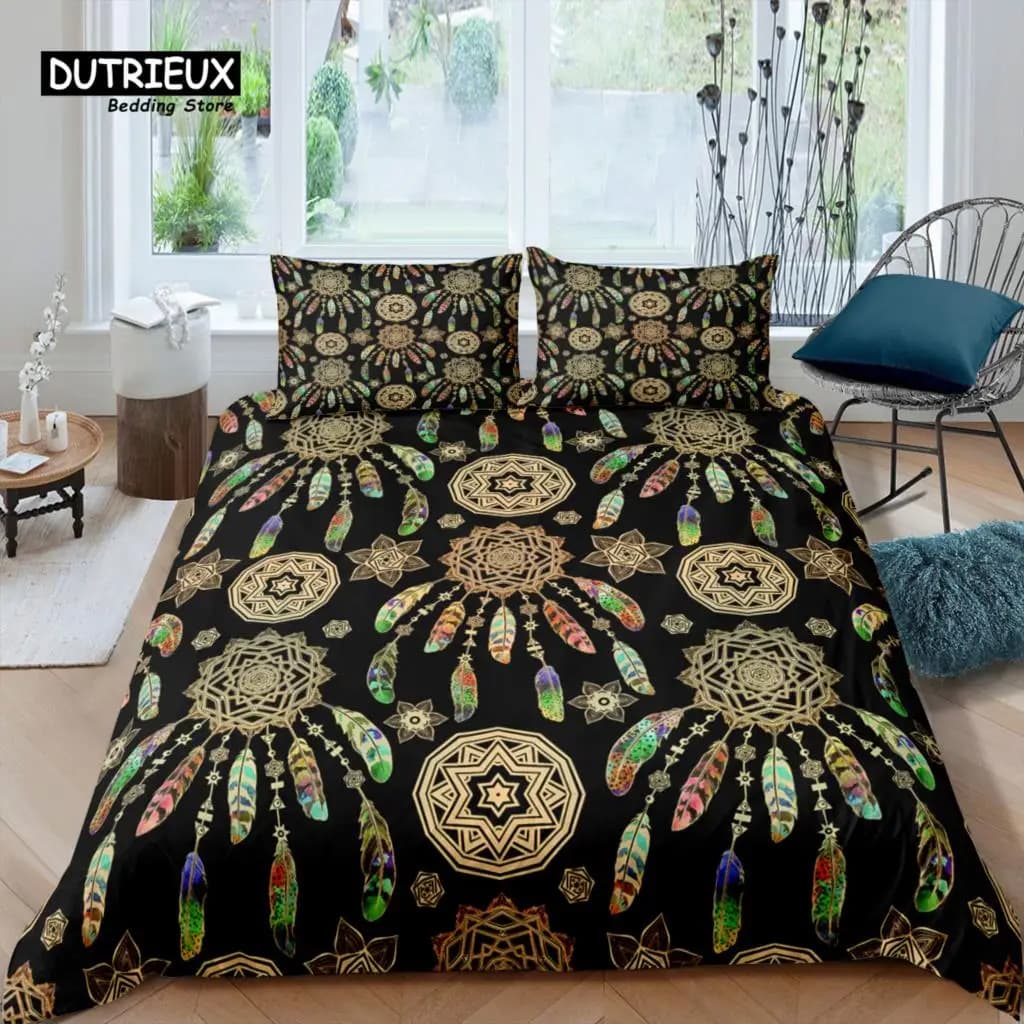 Home Living Luxury 3d Golden dream catcher Bedding Set Duvet Cover Pillowcase Kids Bedding Set Queen and King EU/US/AU/UK Size