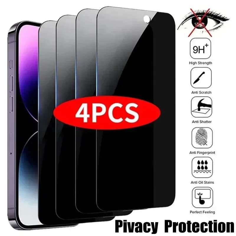 4 pezzi protezione schermo privacy copertura completa per iPhone 11 12 13 14 15 16 Pro Max vetro anti-spia per iPhone 14 15 16 Plus vetro