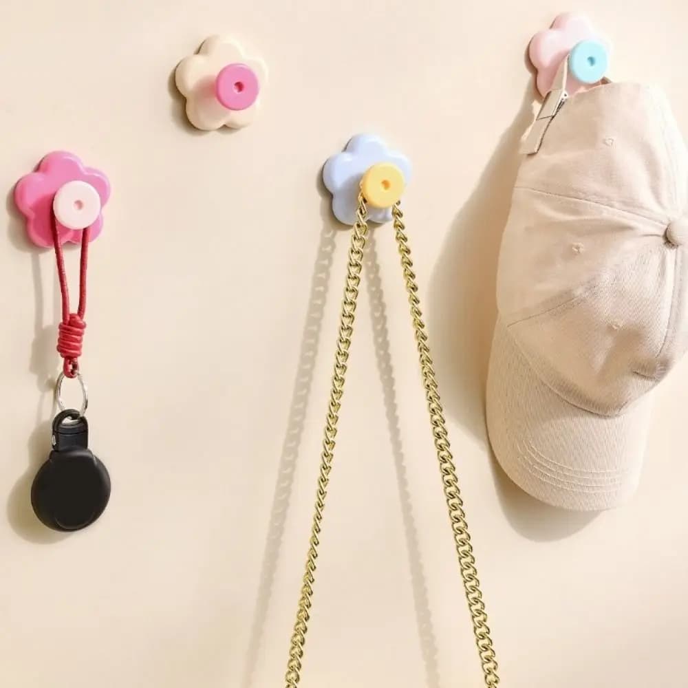 4PCS Practical Punch-Free Suction Cup Hook Decorative Waterproof Towel Hanger Wall Mounted Flower Hooks Kitchen