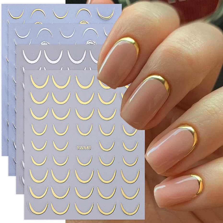 2/4 pezzi adesivi per unghie mezzaluna autoadesivi sorriso francese linea a strisce design decalcomanie per unghie cursori fai da te elegante manicure decor
